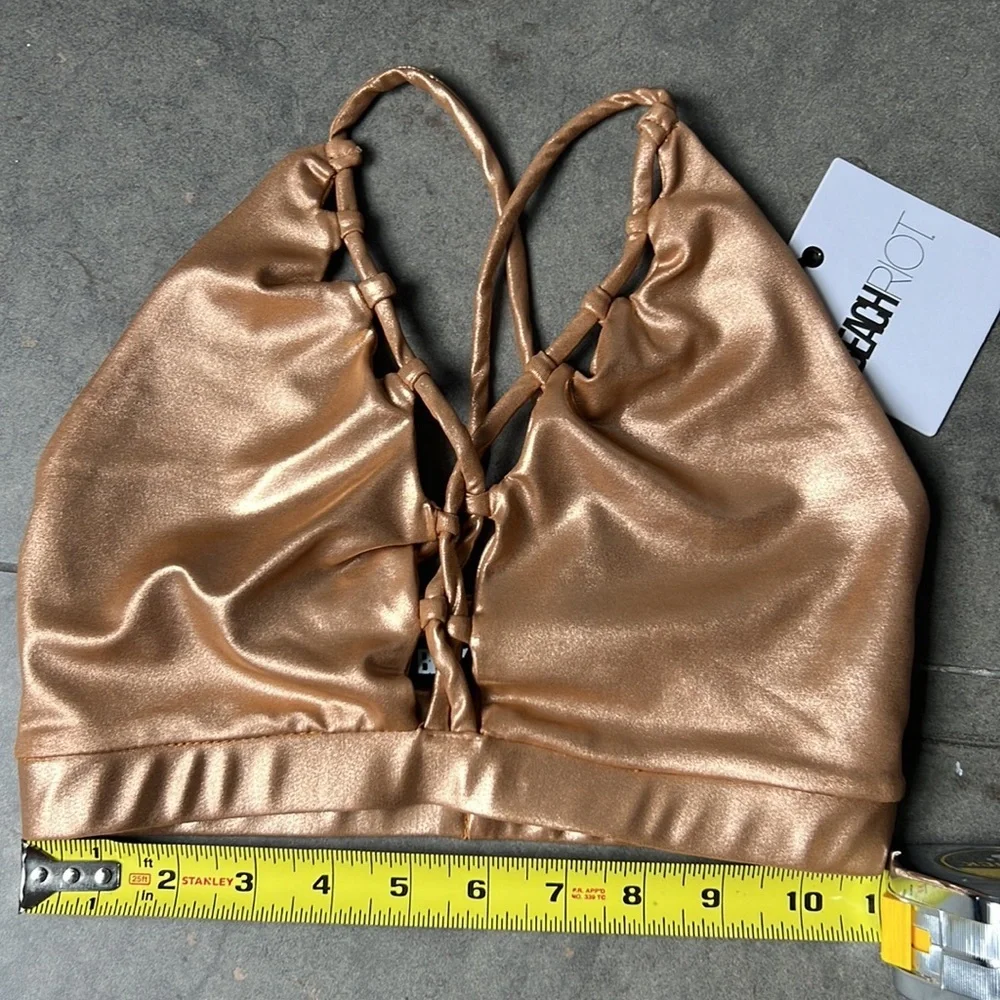 Beach Riot Metallic Rose Gold Nicolette Bra/Cropped Top Sz S NWT